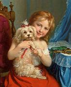 Fritz Zuber-Buhler Young Girl with Bichon Frise oil painting artist